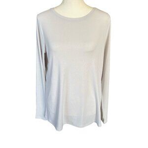 Colleen Lopez off white shimmery long sleeve stretchy pullover top women's M